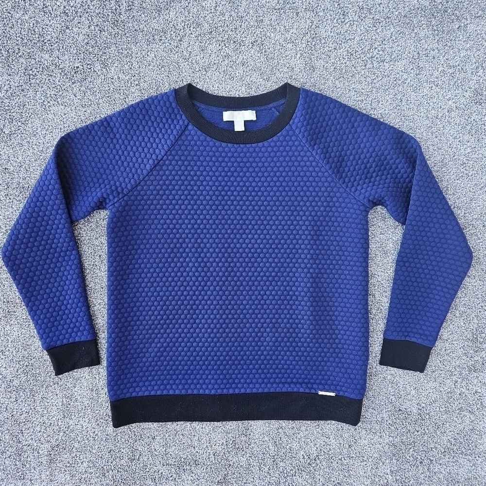 Michael Kors Quilted Crewneck Sweater Royal Blue Black Shirt Women's Size Medium